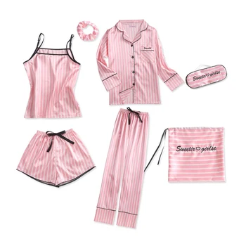 7 Gabalus Sleepwear Pidžamu Sievietes Sexy Apakšveļa, Pidžamas Komplekts Sievietēm Satīna Zīda Pidžamu Pavasarī, Vasarā, Rudenī Mīksto Sleepwear 26275