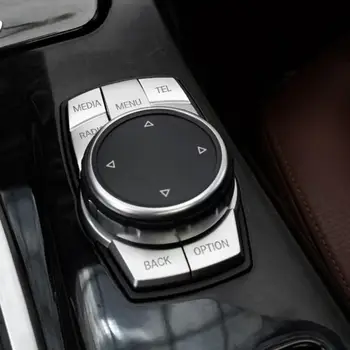 7pcs Multi-media Pogu Uzlīmju Komplekts, Sudraba ABS Automašīnu Pogas Vāciņa Auto Aizsargāt Apdare Piederumi BMW 5/5GT/X3/6/7 7612