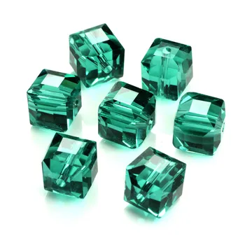 8MM Lampwork Stikla Kubs Laukumā Biezumu (95Pcs/Lot), Zaļā Ziedu Lampwork Stikla Pērles Cube Distances Krelles Eiropas Šarmu Rokassprādzi