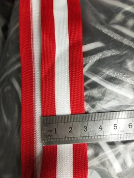 9yards/partijas Kokvilnas Žakarda Lentes 2.8 cm balto svītru raksts sarkana fona LS-1619