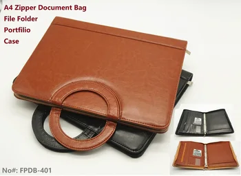 A4 Ādas Portable Document Bag Padfolio Vadītājs Failu Mape ar Rāvējslēdzēju Biznesa Portfeli un rokturi