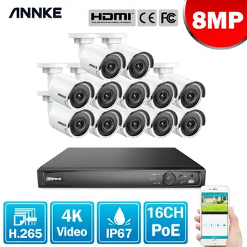 ANNKE 16CH 4K Ultra HD POE Tīkla Video Drošības Sistēmu, 8MP, H. 265 VRR Ar 12X 8MP 30m EXIR Nakts Redzamības Ūdensnecaurlaidīgu IP Kameras
