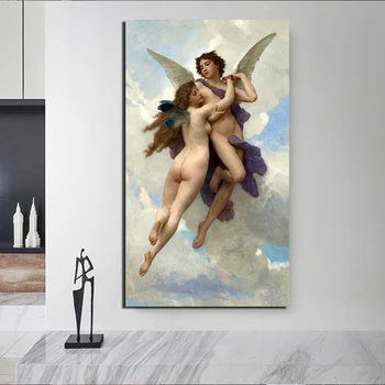 Aestheticism Cupid Un Psihe Bouguereau Kanvas Glezna Viesistabā Mājas Dekoru Mūsdienīga Sienas Māksla, Eļļas Glezna Plakāti Bildes 1181