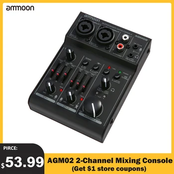 Ammoon AGM02 Mini 2-Kanālu Skaņas Kartes Miksēšanas pults Digitālā Audio Mikseris 2-band EQ Iebūvēts 48V Phantom Power Live Karaoke