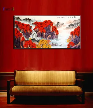 Anotācija Kalnu Ainavas Iedvesmo Audekla Gleznas Ķīnas Mūris Mākslas Attēlus, Plakātu Drukāšana, lai Dzīvojamās Istabas Mājas Birojs Dekori