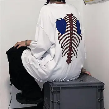 Arī klasiskajā vasaras tshirt korejas skelets drukāšanas zaudēt īsām piedurknēm t-krekls sievietes mīļotājiem krekls Pāris T krekls O-veida kakla Tees Boy