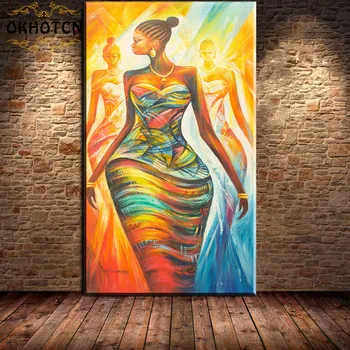 Audekla Sienas Māksla Izdrukas Eļļas Glezna Mūsdienu Anotācija Āfrikas Sievietēm Sienas Mākslas Gleznas Plakāts, Kas Par Dzīves Telpu Dekorēšana Bez Rāmīša