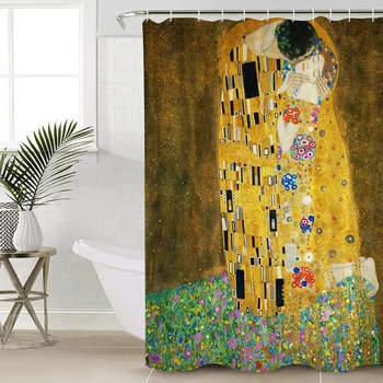 BIGHOUSES Dušas Aizkars Gustava Klimta Skūpsts Audums Dušas Aizkars ar 12Hooks