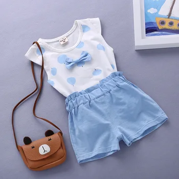Baby Girl Komplekti Bērnu Kokvilnas ar Īsām Piedurknēm Uzvalks 2019 Vasaras 0-4 Gadus Vecu Bērnu T-krekli +bikses Bērniem, Drēbes Meitenēm Apģērbi