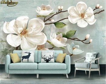Beibehang Pielāgotus foto tapetes Ziemeļvalstu 3d gofrēts magnolijas mūsdienu minimālisma TV fona sienas papel de parede 3d tapetes
