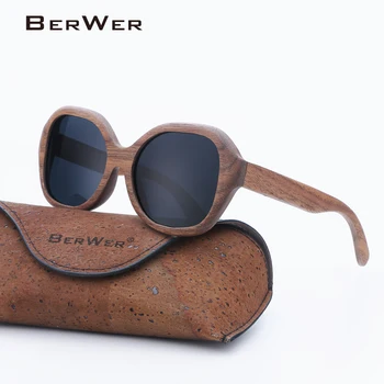 BerWer Melnā Valrieksta Koka Polarizētās Saulesbrilles, Vīriešu Vintage UV Aizsardzības brilles sievietēm Bambusa brilles 20803