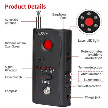 Bezvadu Kameras Objektīvs Signālu Detektoru CC308+ Radioviļņu Signālu Atklāt Kameras Pilna Diapazona WiFi ANTENAS GSM Tracker Ierīču Meklētājs Karstā