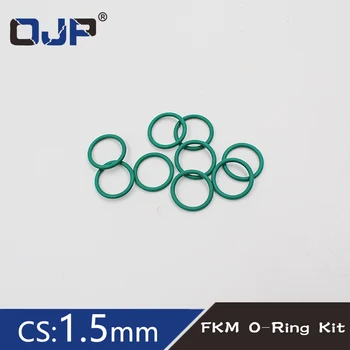 Biezums 1,5 mm zaļo gumijas gredzenu FKM O gredzena blīvējums FKM blīvējums O-gredzenu pasūtīšana komplekts klasifikācijas komplekts
