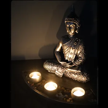 Budas Galvas Skulptūru Zen Garden Set Tealight Svečturi Koka Displejs Renes, Mājas Piederumi 2021 Jauno Gadu Apdare