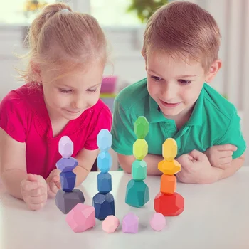 Bērnu Celtniecības Bloku Montessori Rotaļlietas Krāsu Koka Kaudzē Līdzsvaru Akmens Bloku Bērnu Izglītības Rotaļlietu Komplekts Dāvanas