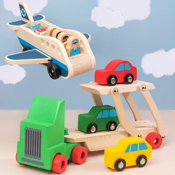 Bērnu Koka Divstāvu Kravas automašīnu Rotaļlietas Transporta līdzekli Aviācijas gaisa kuģa Modeli, Koka Rotaļlietas Bērniem