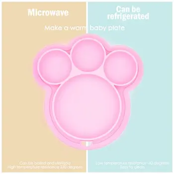 Bērnu Silikona Plāksnīte, Barošanas Ēdienus BPA Bez Iesūkšanas Toddle Mācību Galda Cute Karikatūra Lācis Krāsains Ēdieni Bērniem