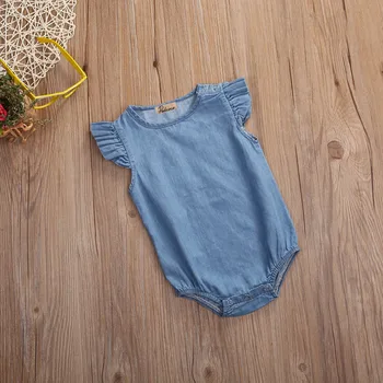 Citgeett Jaundzimušā bērna Baby Meiteņu Džinsa Romper Lotus piedurknēm Jumpsuit Apģērbu Vasaras Playsuit Apģērbs SS