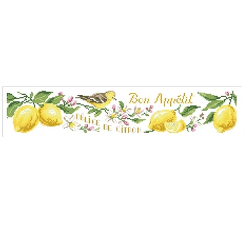Citronu un putnu cross stitch komplekts ziedi dizains, kokvilnas, zīda diegu 14ct 11ct kanvas izšūšana DIY rokdarbi