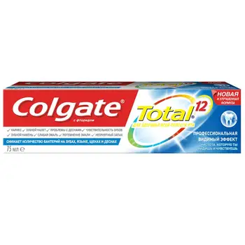 Colgate Total 12 profesionālās redzamu efektu komplekss antibakteriāla zobu pastu, 75 ml