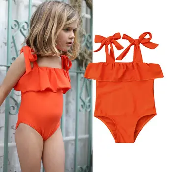 Cute Vasaras Toddler Bērniem, Baby Meiteņu Peldkostīms Bikini Cietā Gadījuma Mežģīnes Up Peldkostīmi, Zīdaiņiem Un Bērniem, Beachwear Peldkostīms