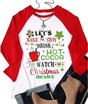 Cute Ziemassvētku Top Sieviešu T Krekls Ar Garām Piedurknēm O Kakla Reglāns Piedurknēm Sieviete Ziemassvētku Tee Krekli, Sieviešu Ikdienas Vaļēju Augšu Drukāt