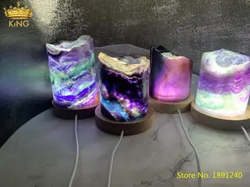 Dabas Zaļa Violeta Varavīksnes Fluorite Akmens LED Gaismas Lampa Apdare, Rotaslietas,Mājas Istabā Fluorite Dārgakmeņiem, Lampas Minerālu Rotaslietas