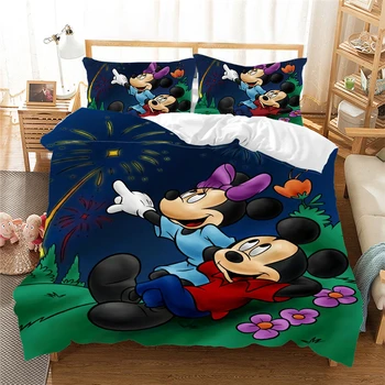 Disney Mickey Minnie Meiteņu Gultasveļas Komplekts Jauks Pāris Queen, King Size Gulta Komplekts Sega sedz, Spilvens Gadījumā Mierinātājs, Gultasveļas Komplekts dāvanu