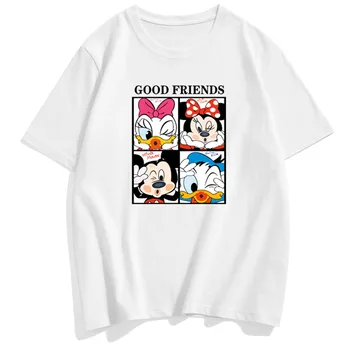 Disney Mickey Minnie Mouse Donald Daisy Duck Karikatūra Vēstuli Pāri Unisex Sieviešu T-Krekls Kokvilnas Tee Īsām Piedurknēm Topi 10 Krāsas
