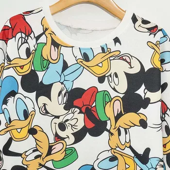 Disney Sporta Krekli Vintage Minnie Mickey Mouse Daisy Donald Duck Plutons Karikatūra Izdrukāt O-Veida Kakla Garām Piedurknēm Gudrs Sieviešu Topi Harajuku