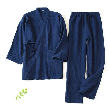 Divdaļīga Mājas Tērps rudens un ziemas Kimono homewear sieviešu kokvilnas pidžamas uzvalks jaka garām piedurknēm kokvilnas sieviešu pidžamas 27212