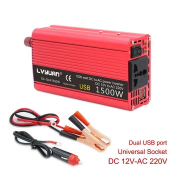 Dual USB 1500W 1500 Vatu Portatīvo Auto Power Inverter Lādētāja Pārveidotājs Adapteris: DC 12V/24V uz AC 110V/220V Modificētu Sinuss Viļņu