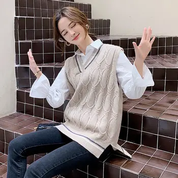 Džemperis, krekls veste divdaļīga sieviešu 2020. gadā-pavasarī un rudenī piekrauts jaunu korejiešu adītas vilnas veste, krekls modes tērps