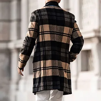 Eiropas Vīriešu Mētelis divrindu Krāsu Bloku Atloks Kabatas Garas tranšejas lielajam outwear modes ikdienas biroja jaka ziemas plānas
