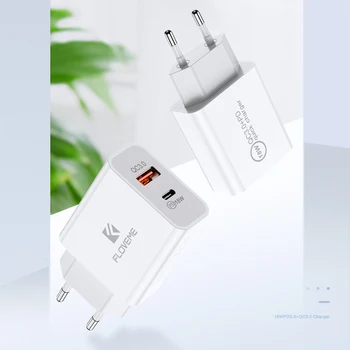 FLOVEME 18W USB un Tipa C Lādētāja Uzlādes Ātri Sienas Ceļojumu Lādētājs ES Plug Mobilo Telefonu Lādētājus Priekš iPhone iPad, Samsung
