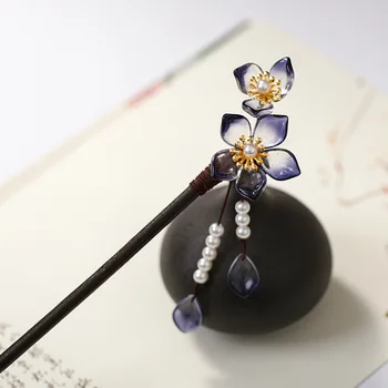 FORSEVEN Jaunu Retro Roku darbs Ziedu Pērles Ķīnas Matadatas Klipus Koka Matu Dakšiņu, Sievietēm, Meitenēm Hanfu Kleitu Dekoratīvās Rotas