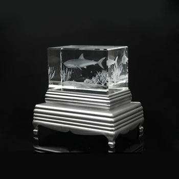 Feng shui Kvarca Kristāla 3D Cirsts Baltā Haizivs Figūriņas Cube Mājas Dekoru Seaquarium Displejs Ornaments