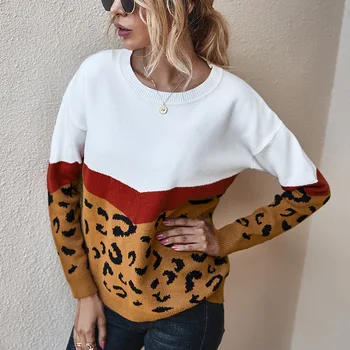 Foridol trikotāžas džemperis džemperis sieviešu vintage leopards drukāt džemperis džemperis rudens ziemas topi gadījuma mājīgs džemperis 2020