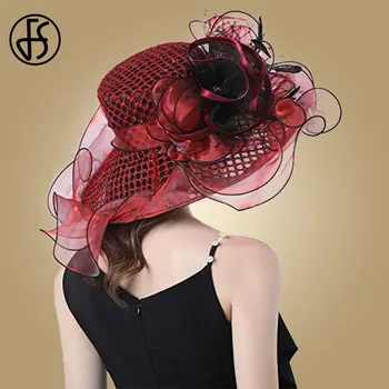 GAIŠI Violeta Dāmas Fascinator Cepures Kāzu Kentucky Derby Cepures Sievietēm, Ziedu Cepures Liela Mēroga Malām Fedora Organza Cepuri Baznīca