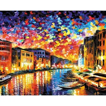 GATYZTORY Rāmis DIY Krāsošana Ar Numuriem, Venēcijas Upes Ainava Krāsu Ar Numuriem Mājas Dekoriem Sienas Art Attēlu Dāvanu