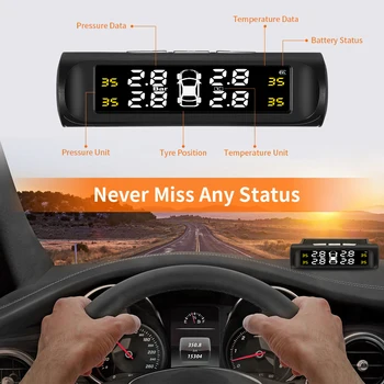 GERUIOU Auto TPMS Riepu Spiediena kontroles Sistēma ar Ciparu LCD Displejs ar Auto Drošības Signalizācijas Sistēmas Saules Enerģijas TPMS Sensors