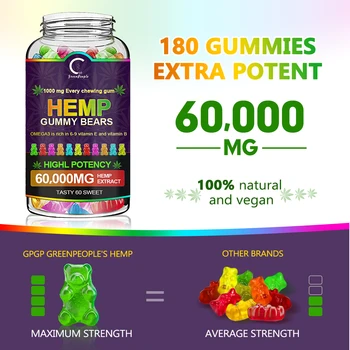 GPGP Greenpeople Dabas Kaņepju Gummies 60000MG Bagāts ar Vitamīniem Palīdzības miega Stresa Emocijas 60 Skaitu Salds Gummies