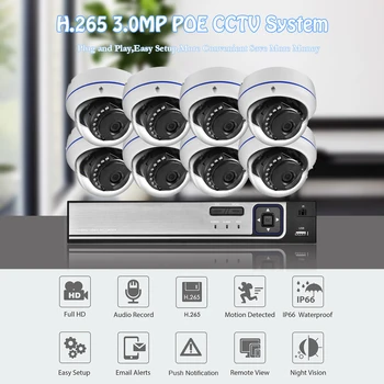 Gadinan 8CH 3MP POE Komplekts H. 265+ Sistēmas CCTV Drošības VRR Āra Ūdensizturīgs Audio IP Kameras Apsardzes Signalizāciju Video Ieraksts Komplekts 14203