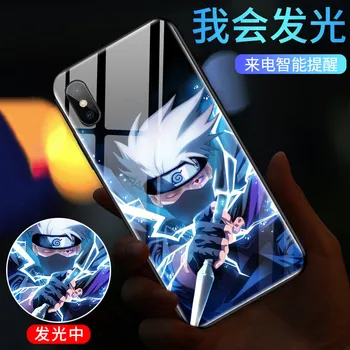 Gaismas Tālruņa Lietā Par iphone 12 mini 11 PRO MAX xs max Rūdīts Stikls LED Segums iphone XR 8 Komiksu Naruto Kvēlojošs Coque