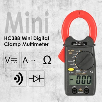 HC388 Mini Digital Clamp Meter Multimetrs AC/DC Sprieguma, Strāvas Ohm Diode Testeri 1999 Skaits Datu Turiet Rokas