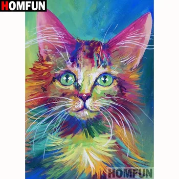 HOMFUN Pilnu Kvadrātveida/Kārtas Urbt 5D DIY Dimanta Glezna Eļļas glezna kaķis