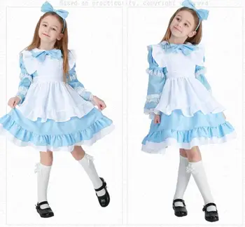 Halloween Bērniem Meiteņu Anime Zilā Puse Kleita Alise Sapnis Bērnu Māšele Belle Meitene, Lolita Cosplay Kostīms