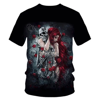 Harajuku Atdzist Galvaskausa Sievietes Sexy 3D T-Krekls Unisex Modes Gudrs Estētisko Skelets Melnā Tēja Satantic Gothic Apģērbu Ragana Krekls 1470