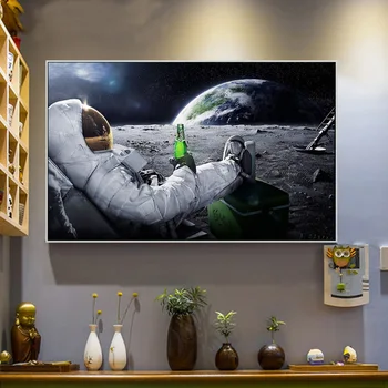 Humora Smieklīgi Sienas Art Attēlu Alus Kanvas Glezna Astronauti Cuadros Plakātu Izdrukas Sienas, Attēlus Mājas Dekoru