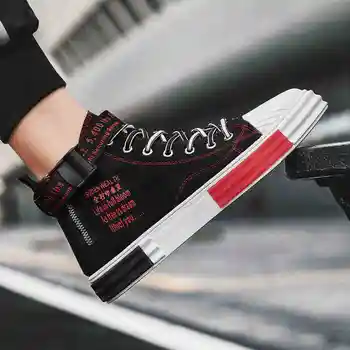 Ir 2021. Gadījuma Sneaker Modes Pavasara Čības High Top Vīriešu Darbs, Kurpes Audekls Wlaking Vīriešu Zapatos Pāris Mīļāko Dzīvokļi Trenažieri F0